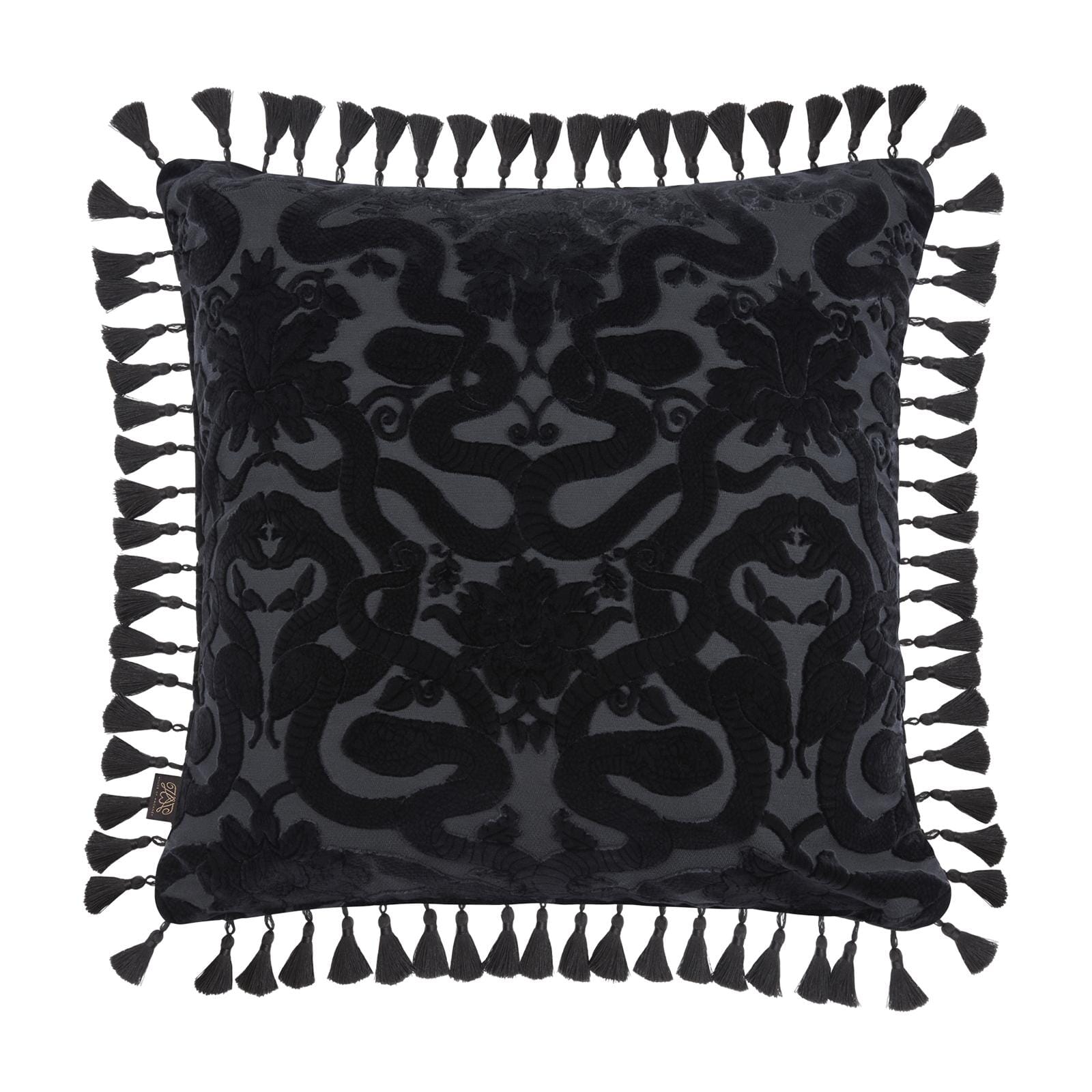 ANACONDA Large Tassel Cut-Velvet Cushion - Noir