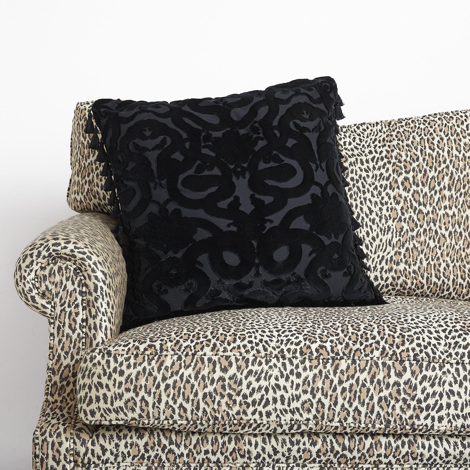 ANACONDA Large Tassel Cut-Velvet Cushion - Noir