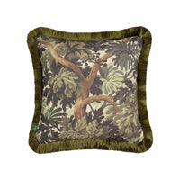 FORIS Medium Fringed Cotton Linen Cushion - Verdure