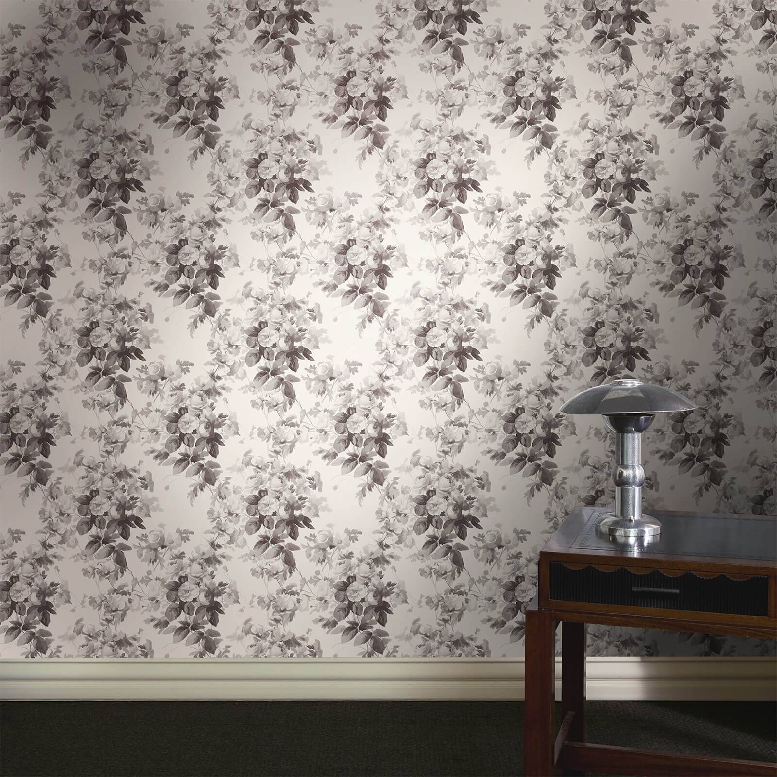 LONDON ROSE Traditional Wallpaper - Smoke Grey