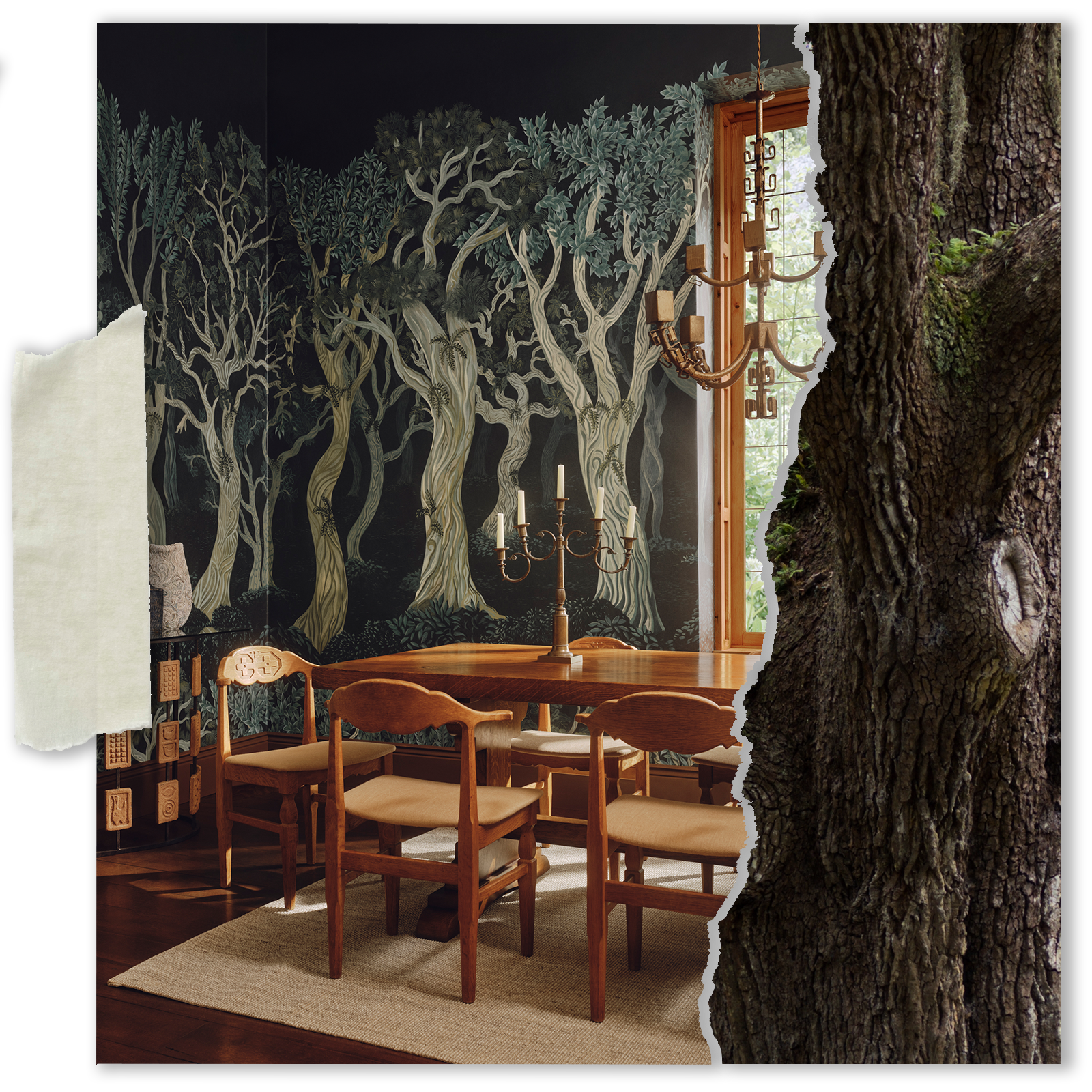a room with a table and chairs
