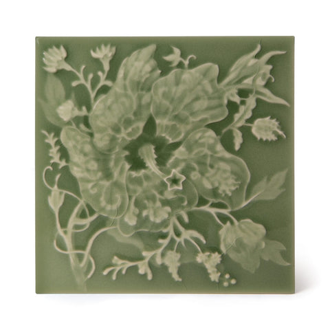 ARTEMIS HIBISCUS Relief Tiles Sample - Sage