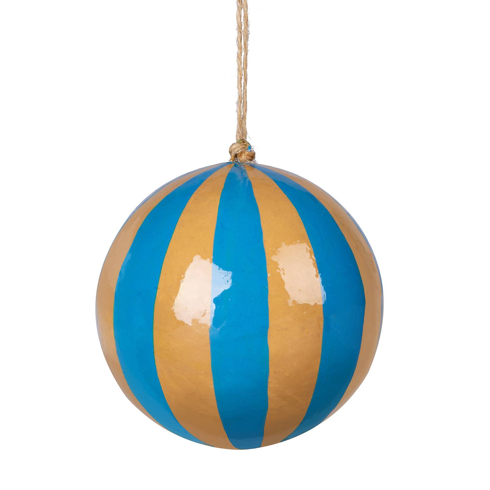 a blue and gold striped ball