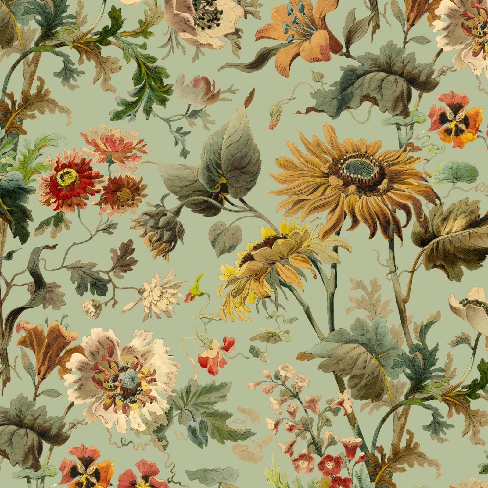 a floral pattern on a green background