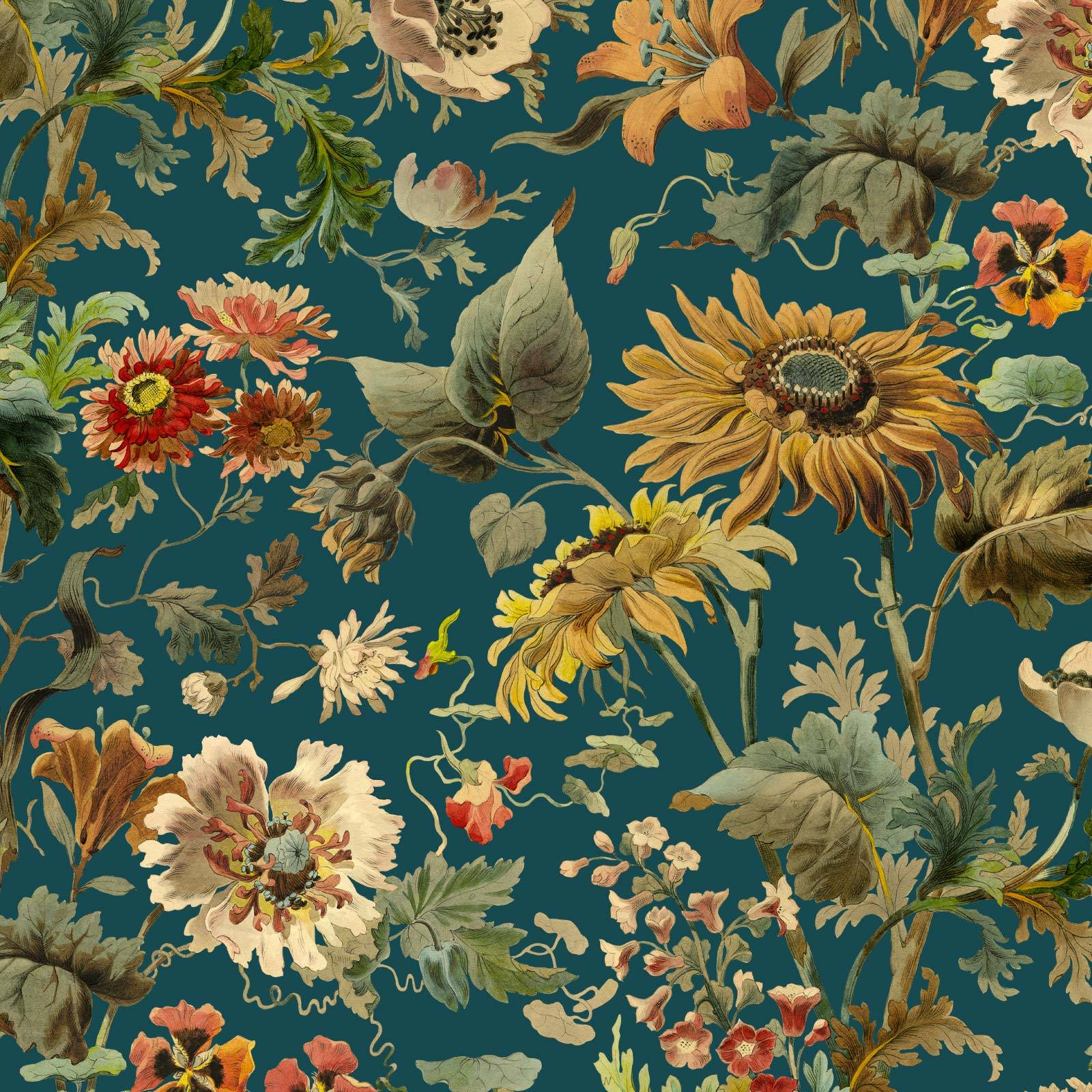 a floral pattern on a blue background