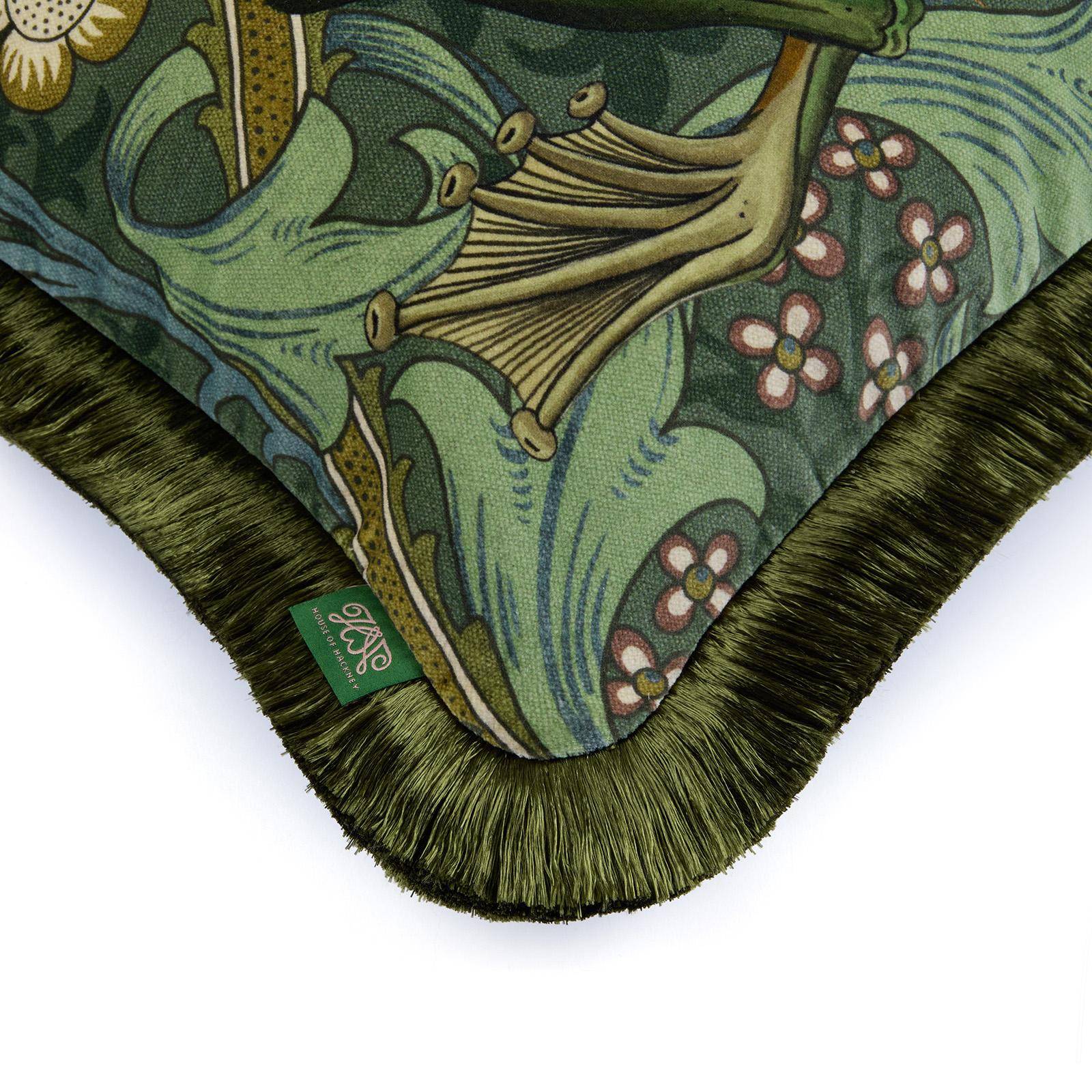 GOLDEN LILY AMPHIBIA Fringed Velvet Cushion - Euphorbia