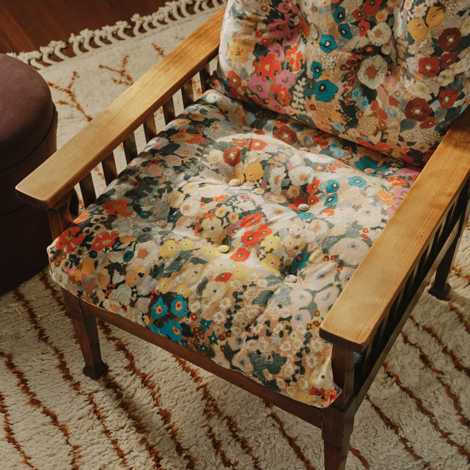 a chair with a floral pattern on it
