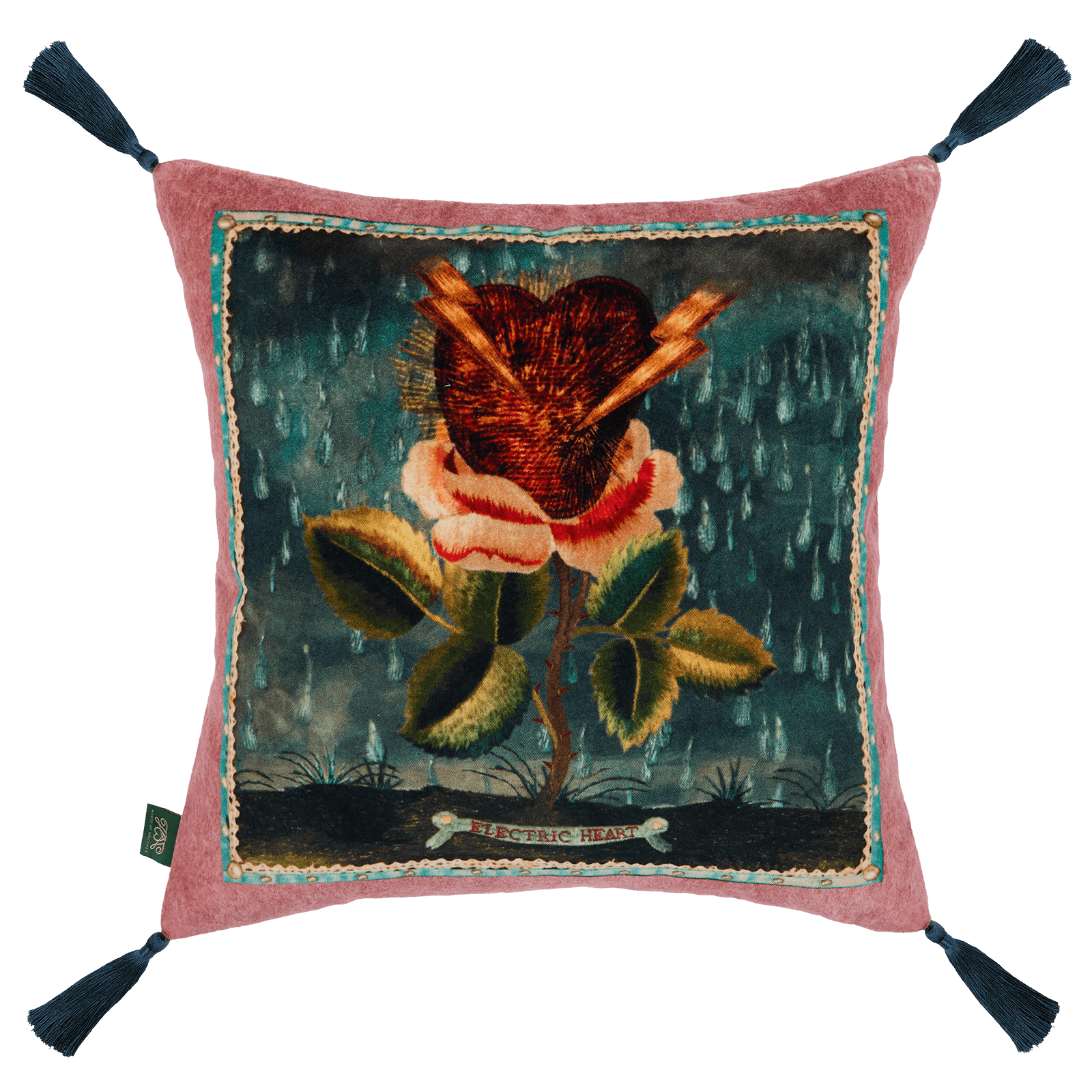 ELECTRIC HEART Organic Velvet Cushion - Tourmaline Pink