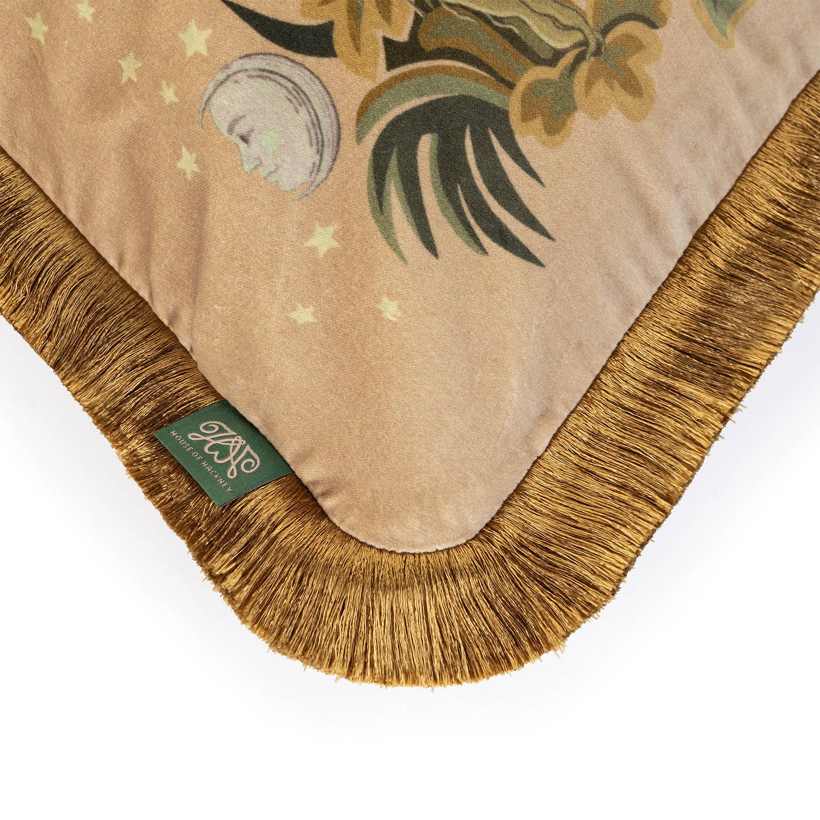 MOON GARDEN Velvet  Medium Fringed Cushion - Blush
