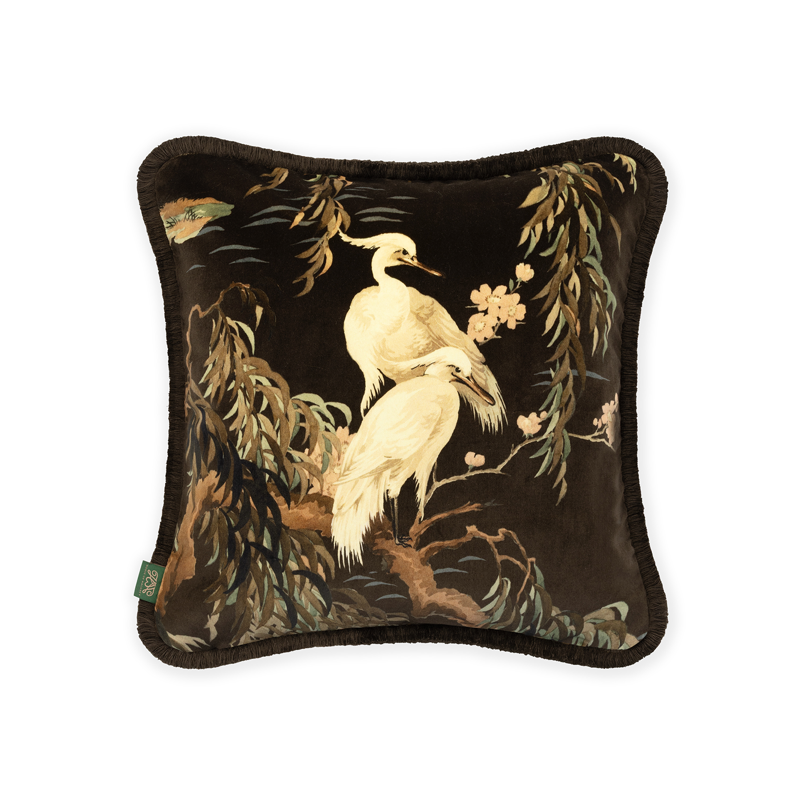 ZEUS Medium Fringed Velvet Cushion - Carob