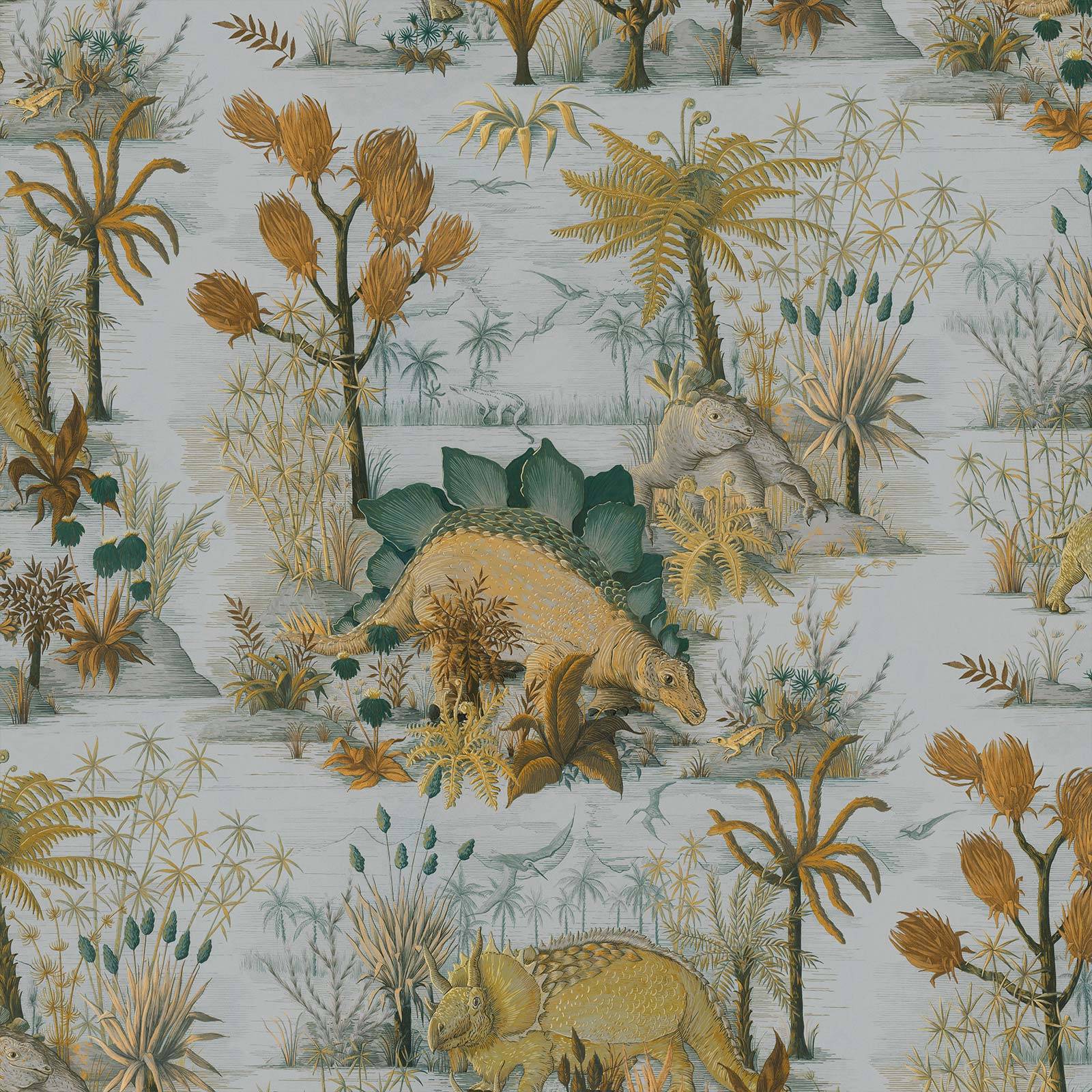 a wallpaper with a dinosaur and plants