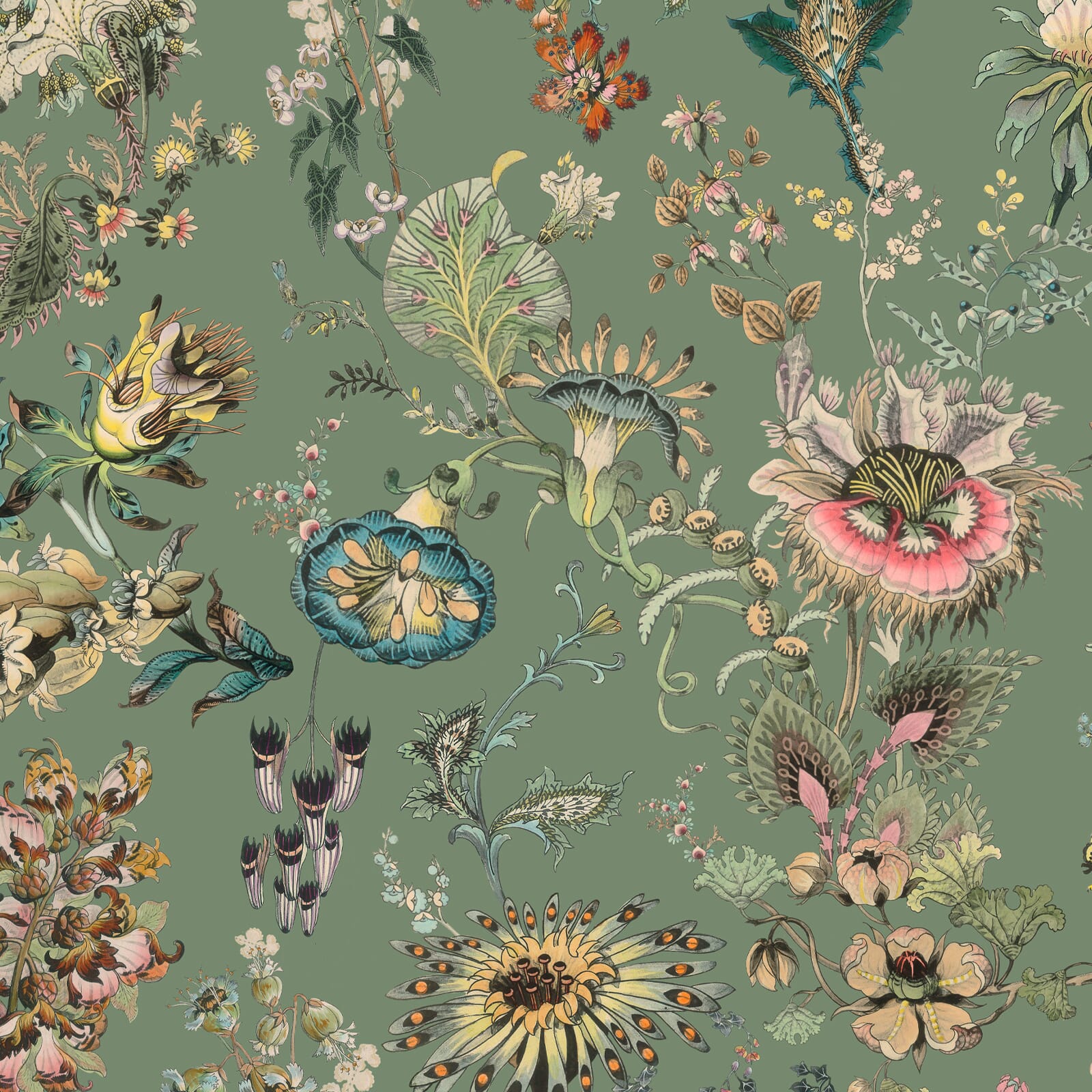 FLORA FANTASIA Wallpaper - Verdigris