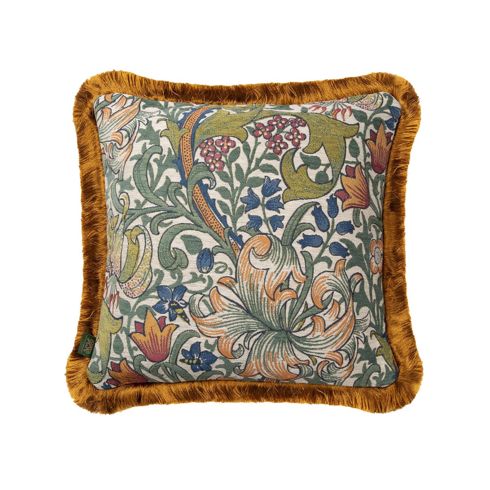 GOLDEN LILY Medium Fringed Jacquard Cushion - Parchment