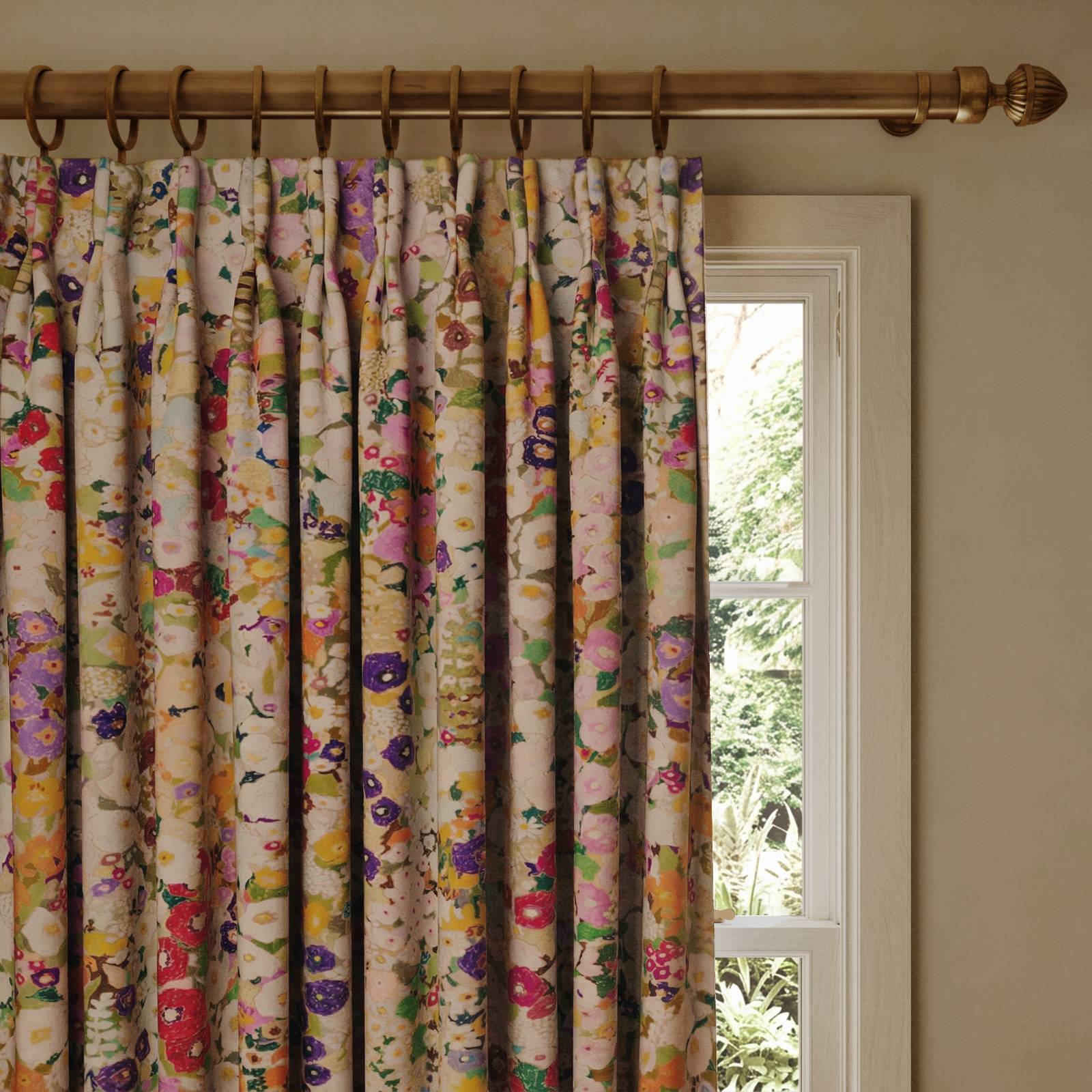 HOLLYHOCKS Velvet Curtain - Spring