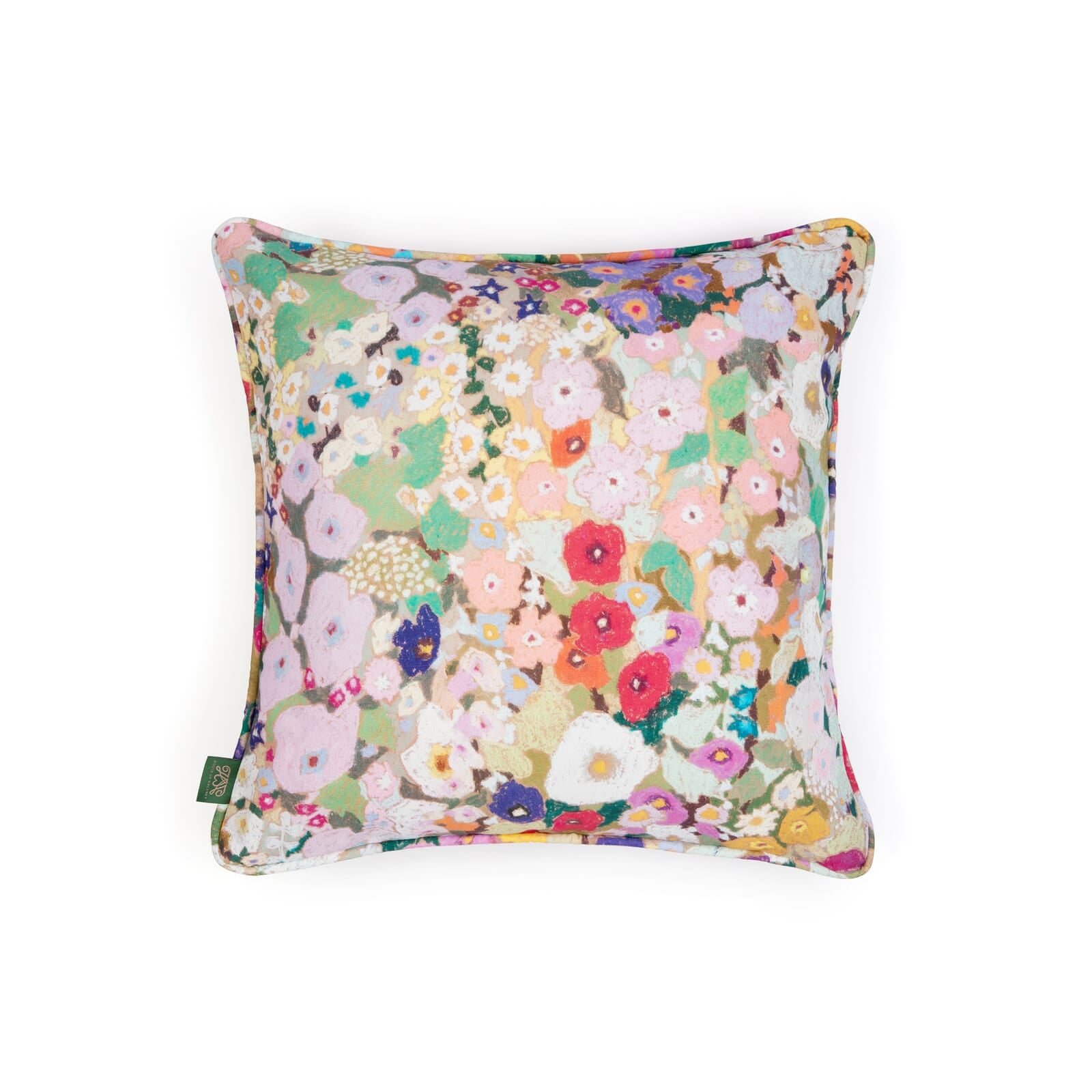 HOLLYHOCKS Medium Piped Cotton Linen Cushion - Spring