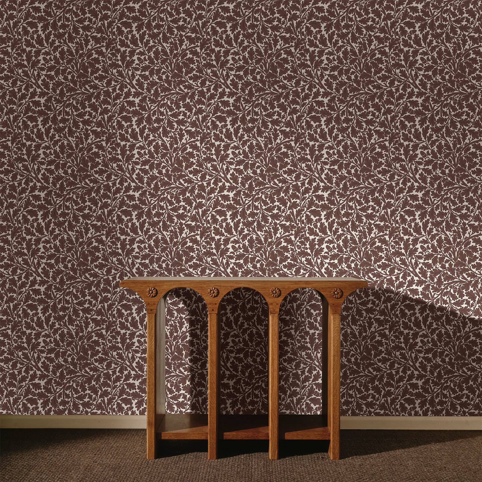 a wooden shelf in a room