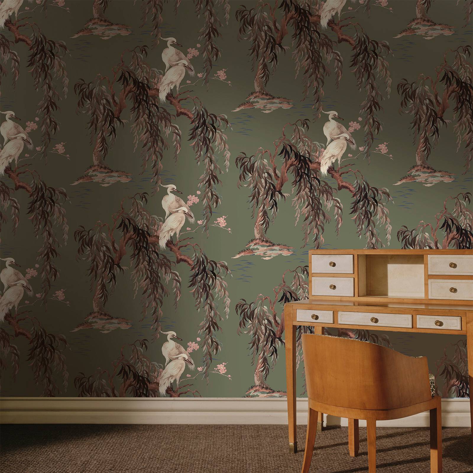 a desk and chair in a room