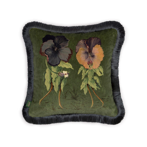 LOVE LETTER Velvet Medium Fringed Cushion - Verde