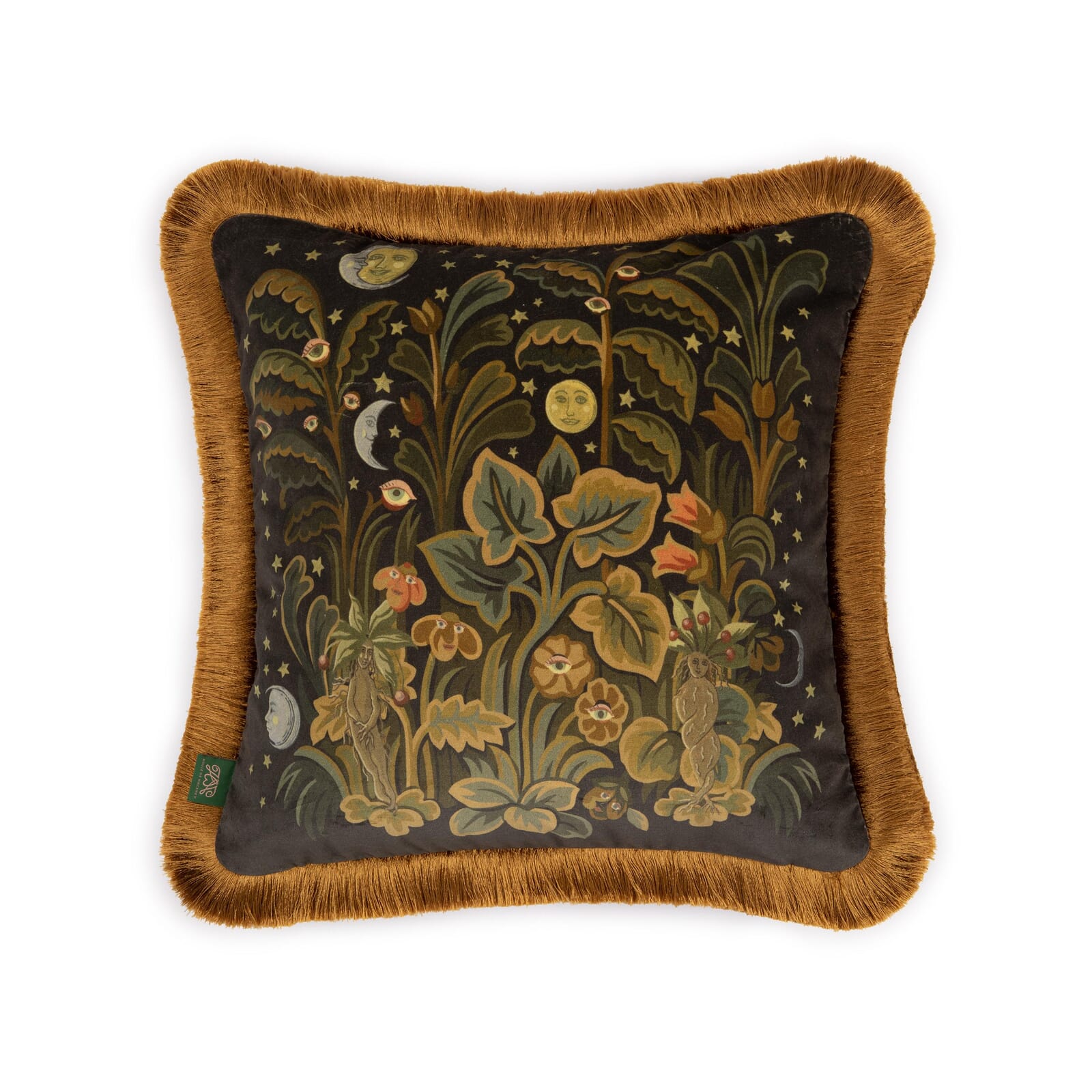 MOON GARDEN Velvet Medium Fringed Cushion - Midnight