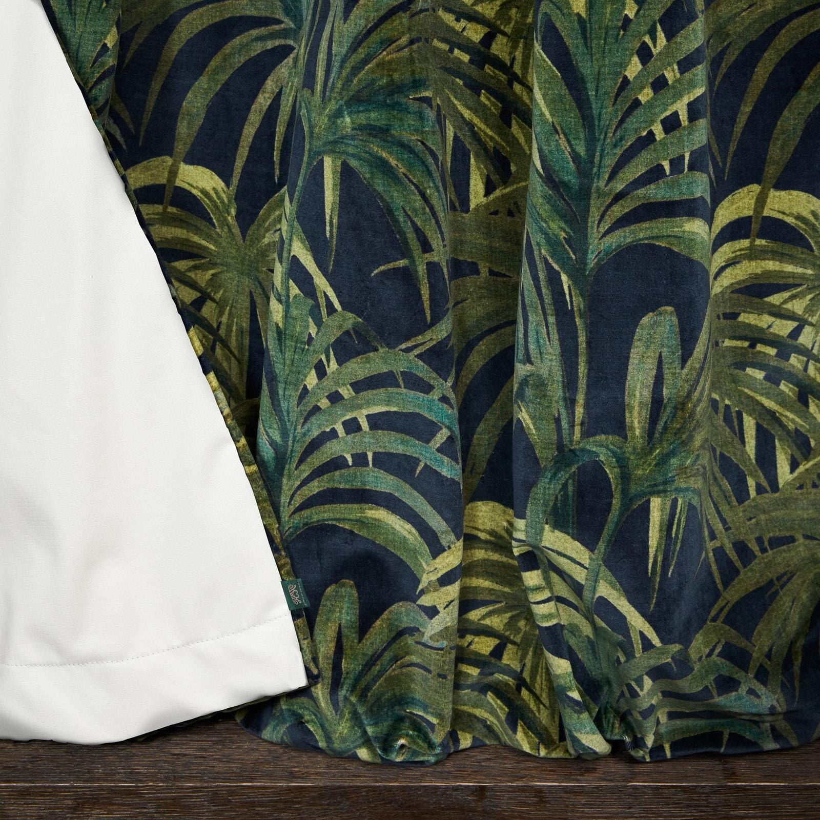 PALMERAL Velvet Curtain - Midnight & Green
