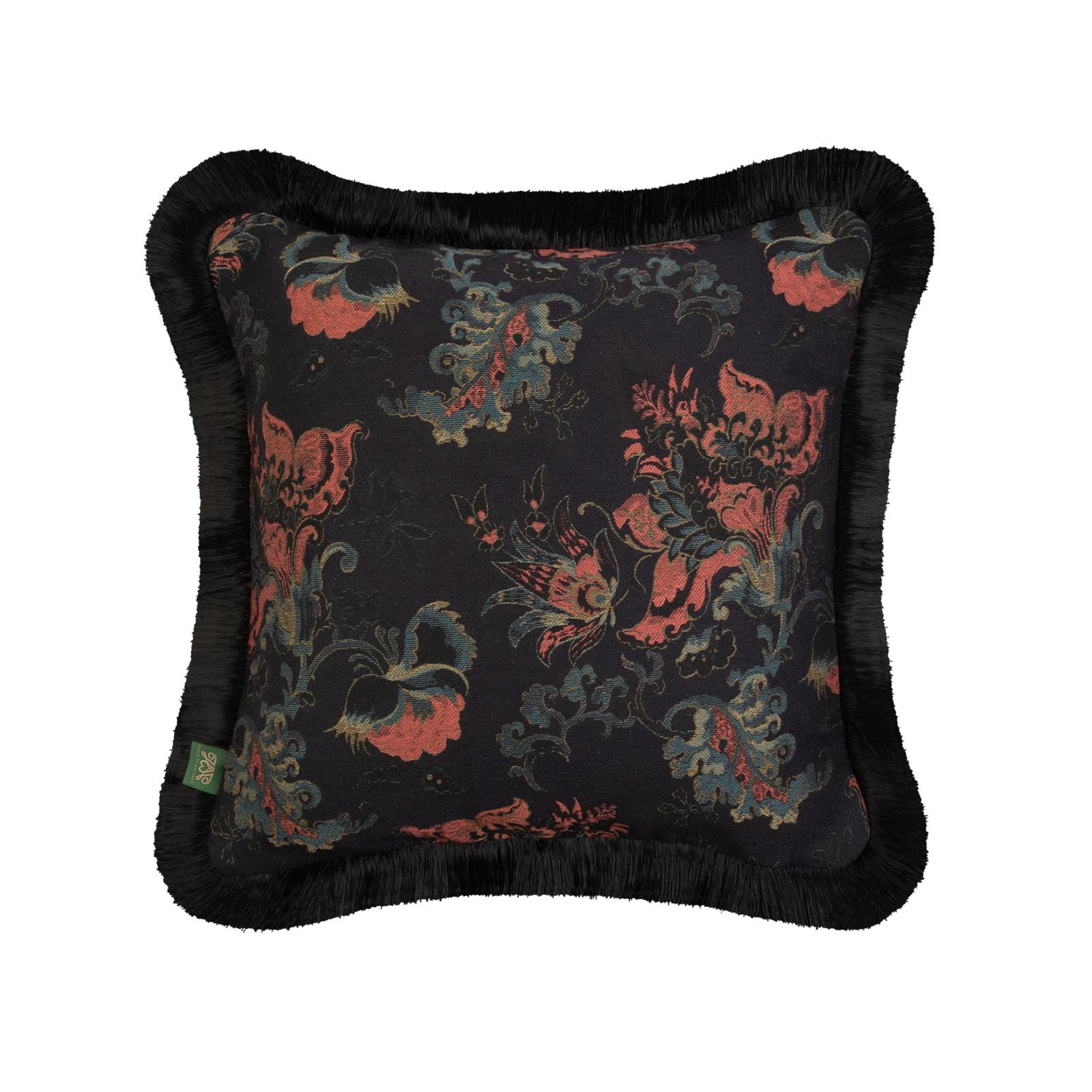 PERSEPHONE Medium Fringed Jacquard Cushion - Noir