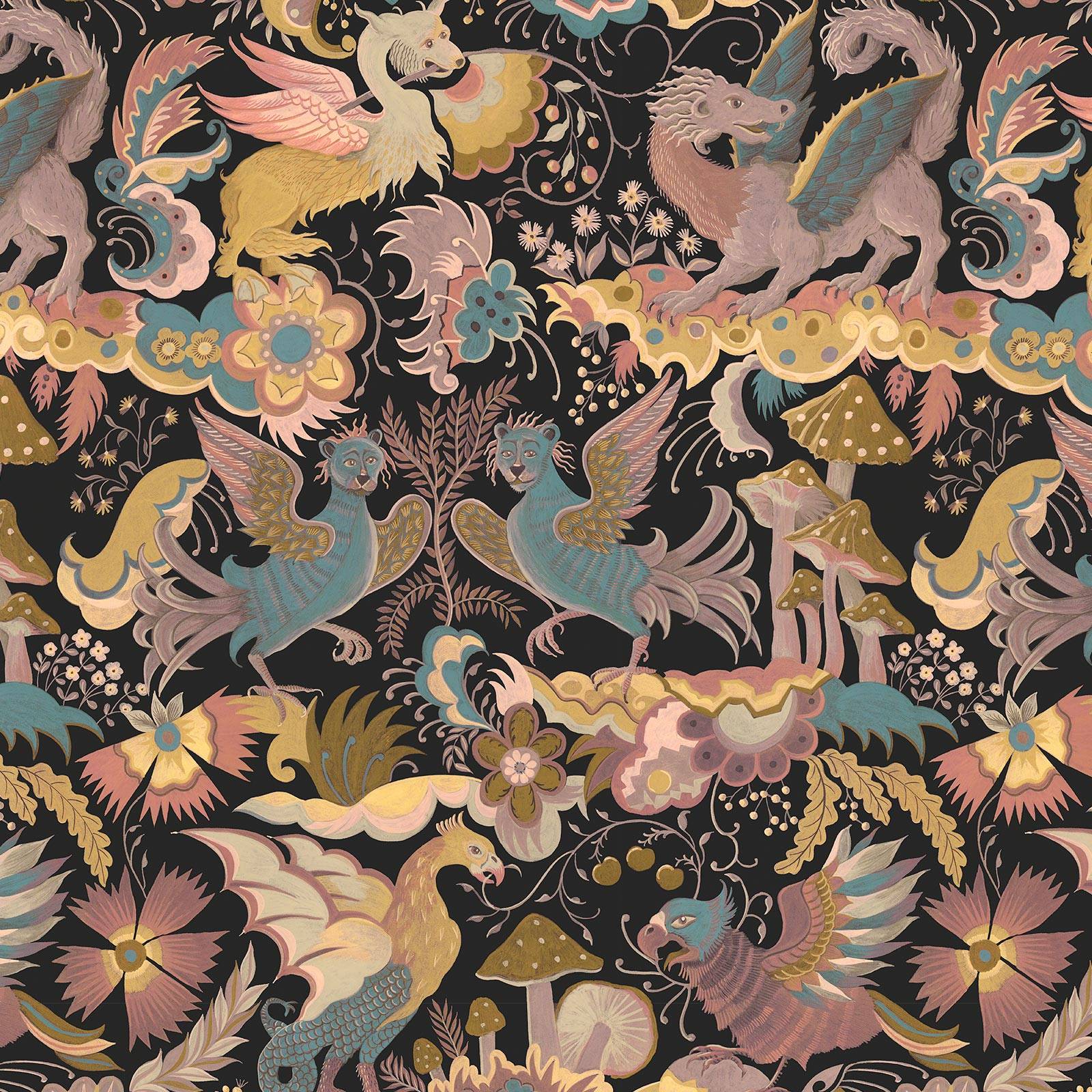 a wallpaper with colorful fantasy creatures
