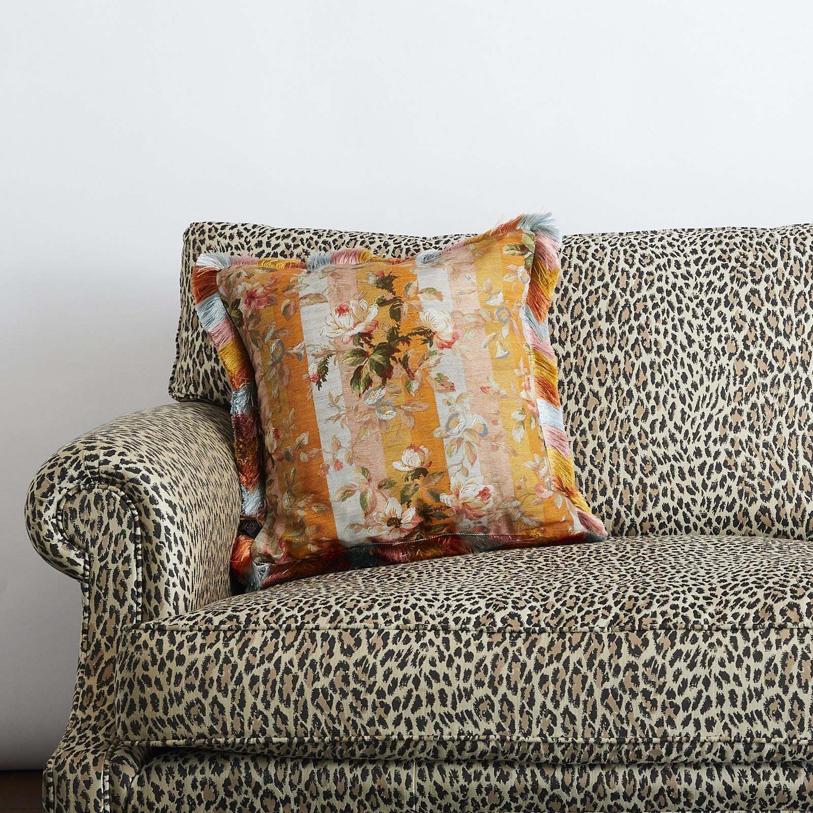 RAINBOW ROSE Medium Fringed Cotton Linen Cushion - Dusk Stripe