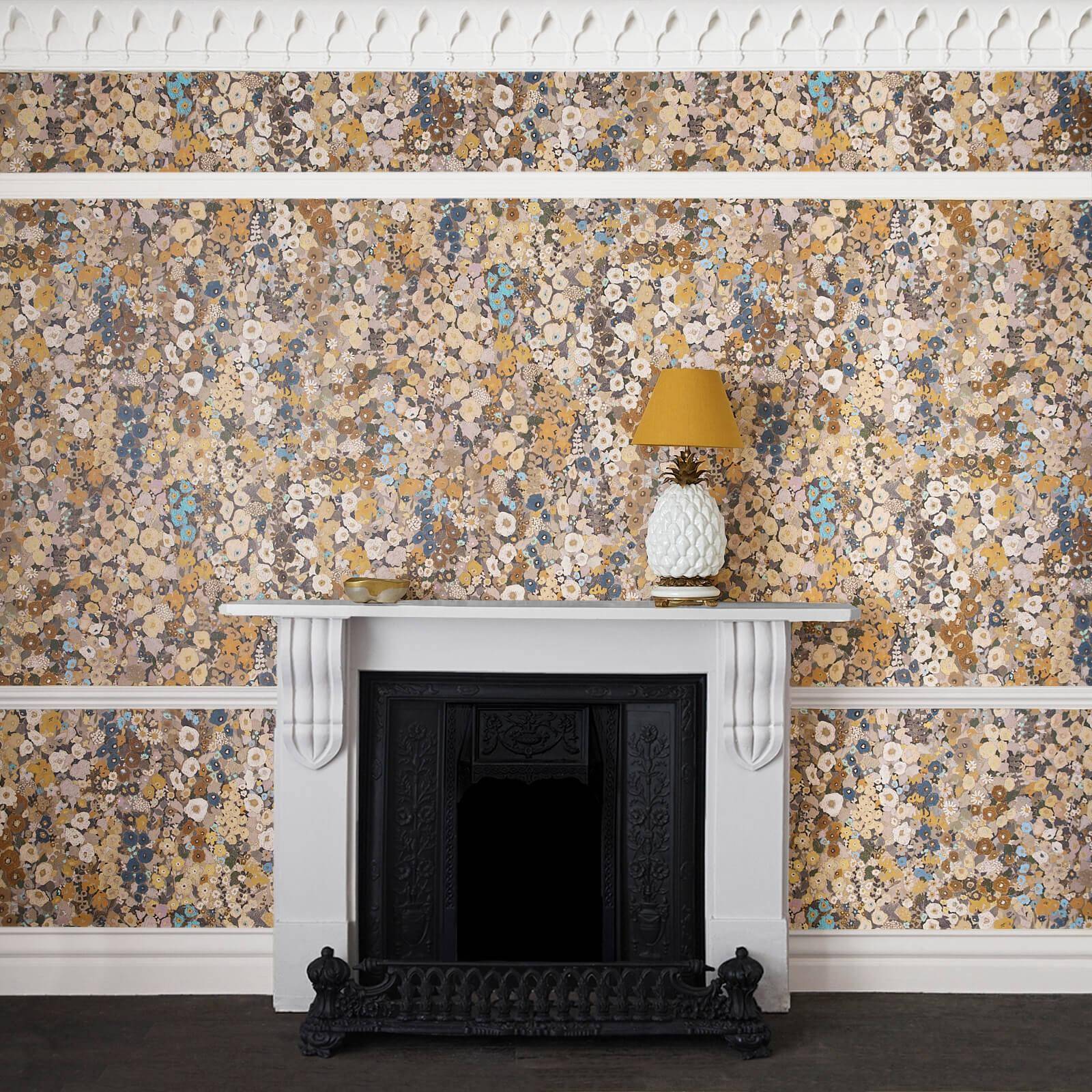HOLLYHOCKS Wallpaper - Flax