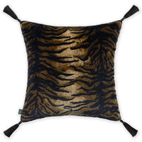 CASPIAN Velvet Large Tassel Cushion - Cocoa