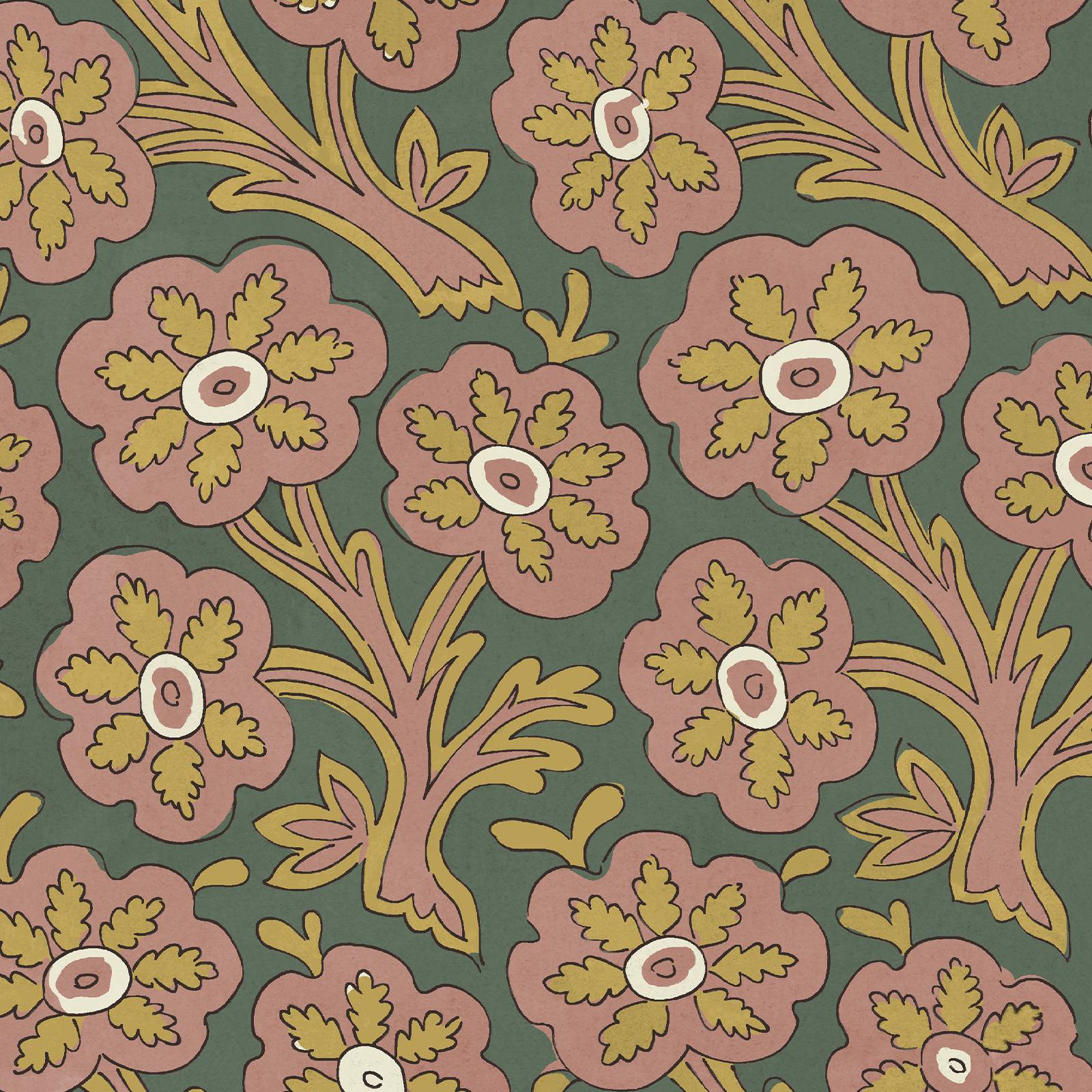 a pattern of flowers on a green background