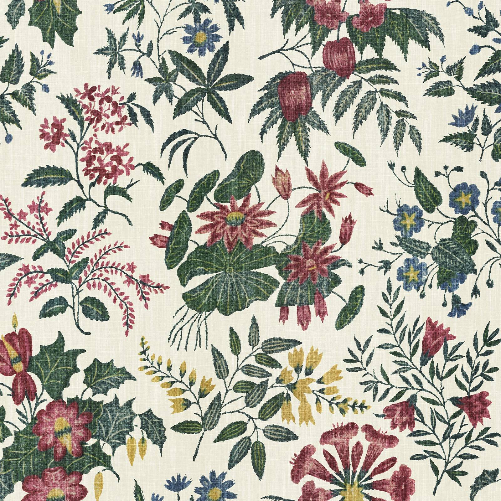 a fabric with flowers and leaves