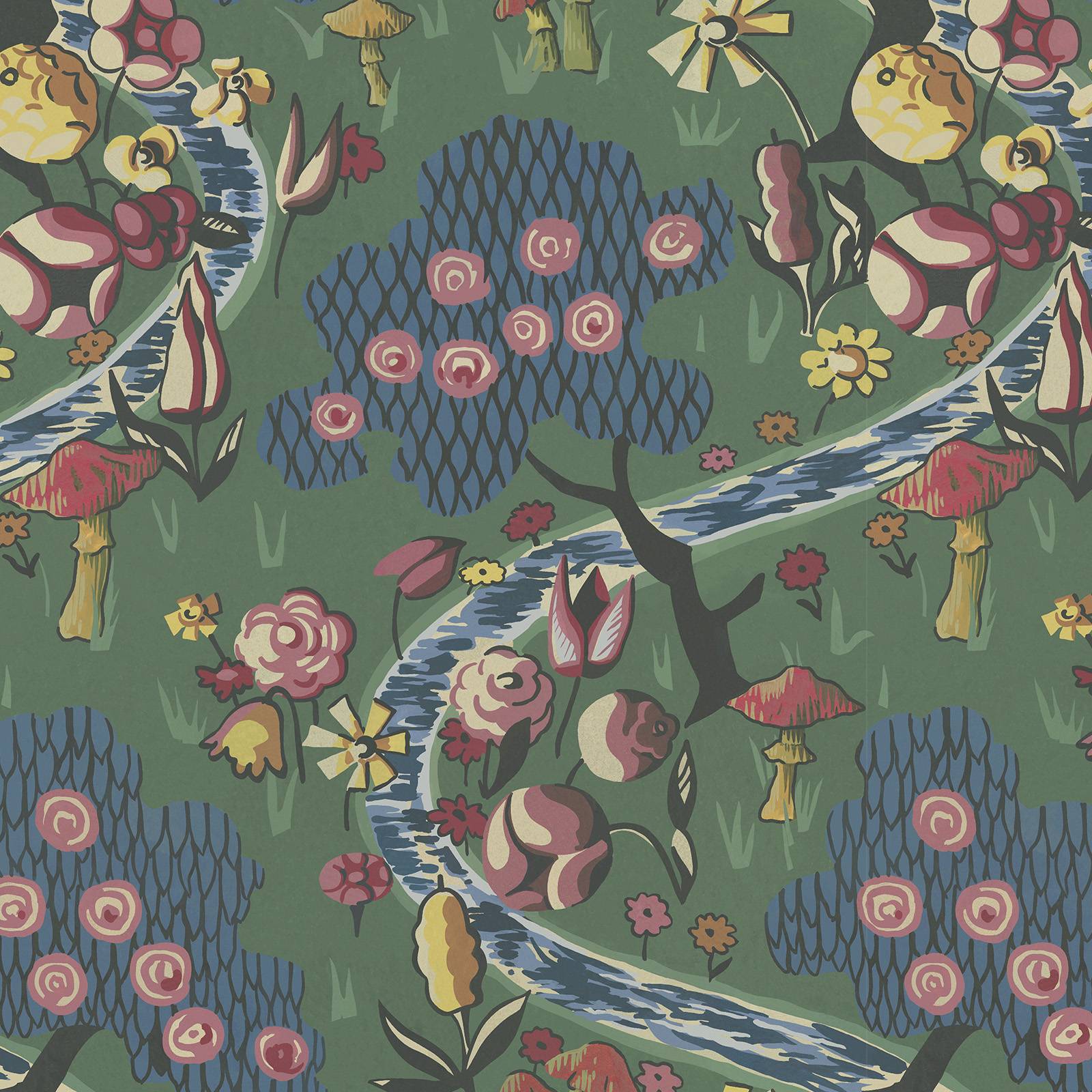 a wallpaper with flowers and trees