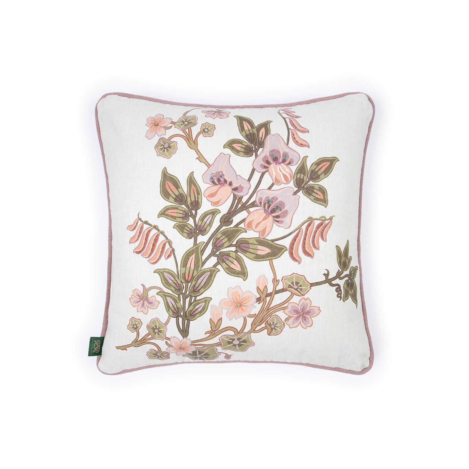 THE DANCING ORCHIDS Medium Piped Hemp Cushion - Ecru