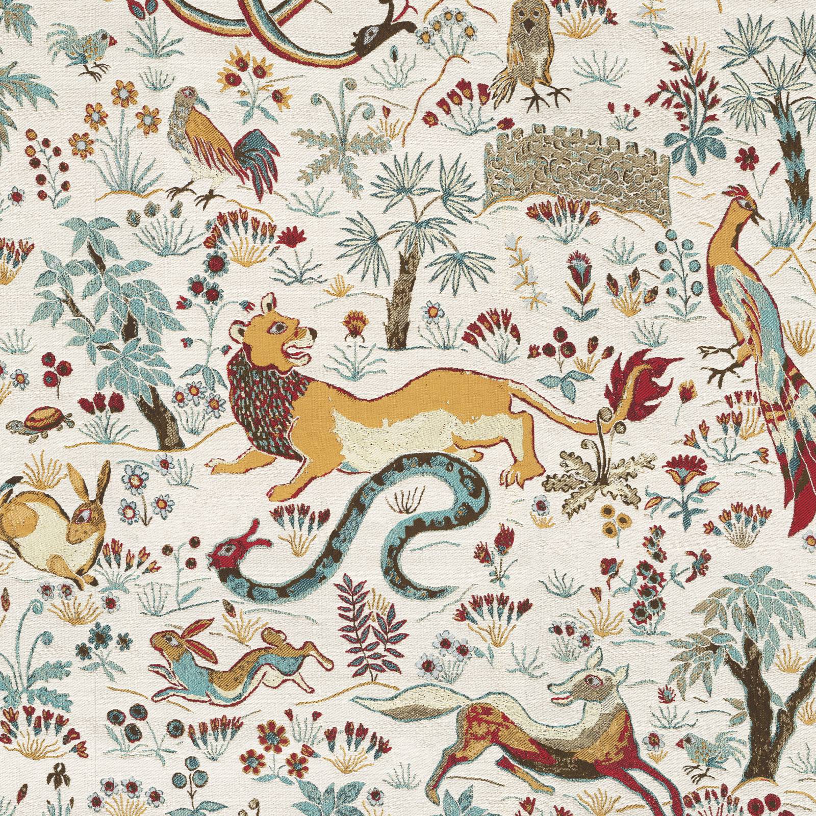 a fabric with animals and plants
