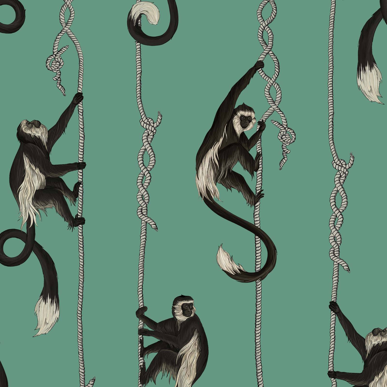 a pattern of monkeys climbing ropes